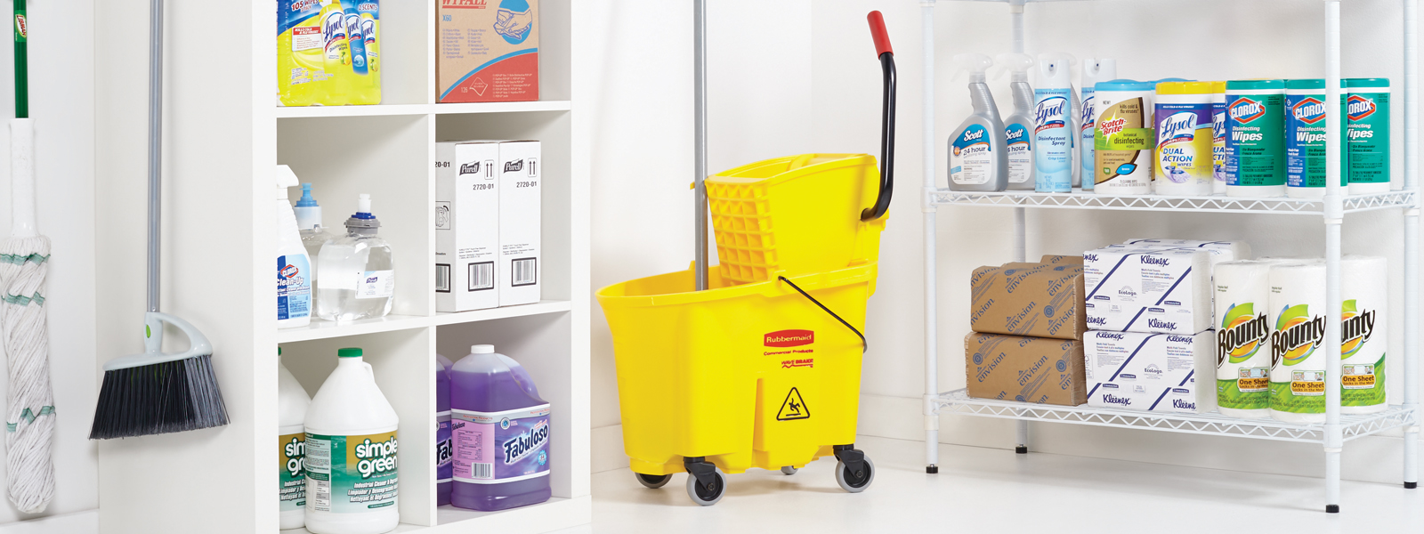 a nicely-stocked janitor's closet