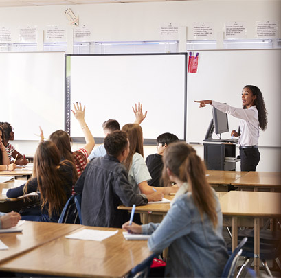 teacher lecturing with students participating